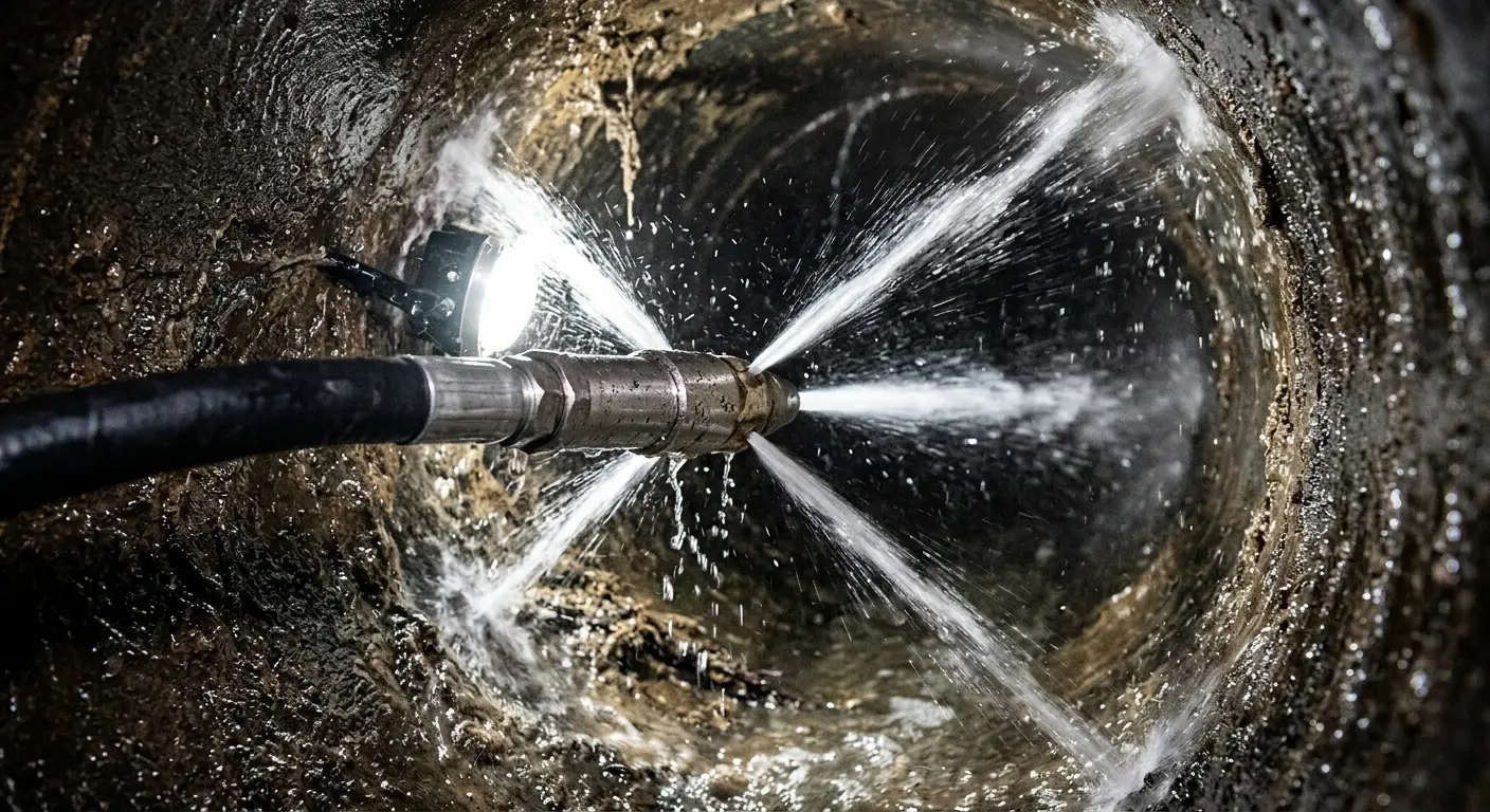 High-pressure hydro jetting nozzle cleaning sewer pipe for Trenchless Sewer Repair in Missoula